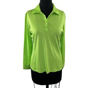 Greg Norman Play Dry Lime Green Long Sleeve Golf Polo Shirt Quick Dry NEW M